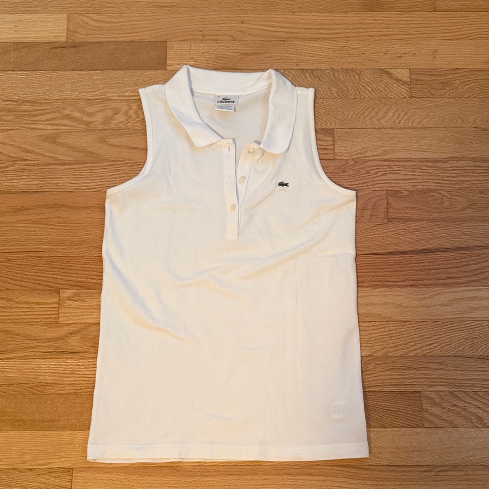 Lacoste White Sleeveless Polo Tank Top with Green Crocodile